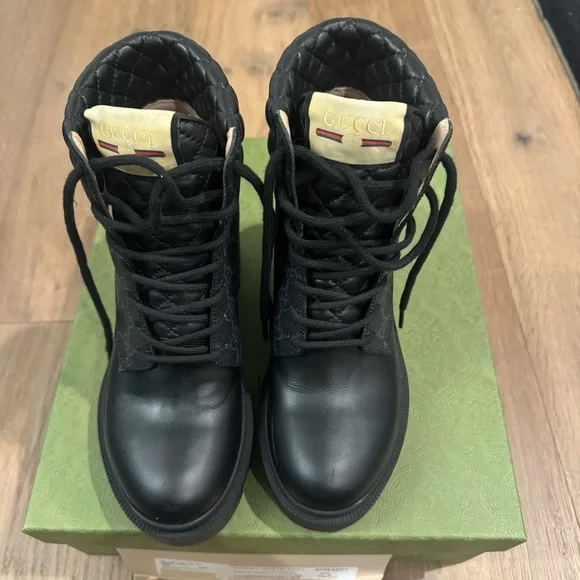 Gucci Apollo Calfskin GG Supreme Nappa Samoa Quilted Ankle Boots 38 Black - Picture 2 of 8